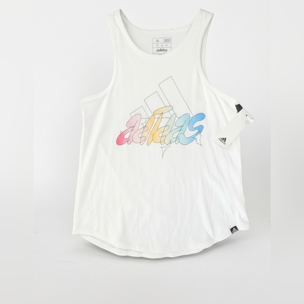 Adidas White Tank Top Women's Size 16 Multicolor Logo NWT‎